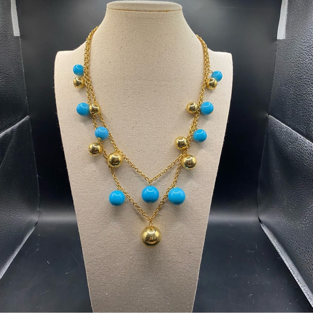 KJL Kenneth Jay Lane Gold and Blue Beaded Necklace - Picture 5 of 8
